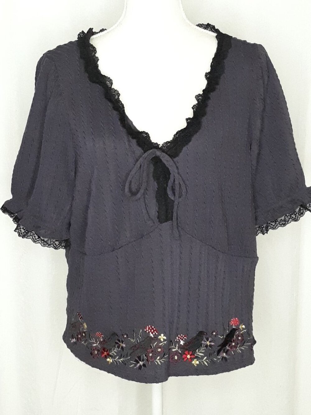 Cosmic Aura Purple Raven Floral Knit Juniors Plus Crop Top
